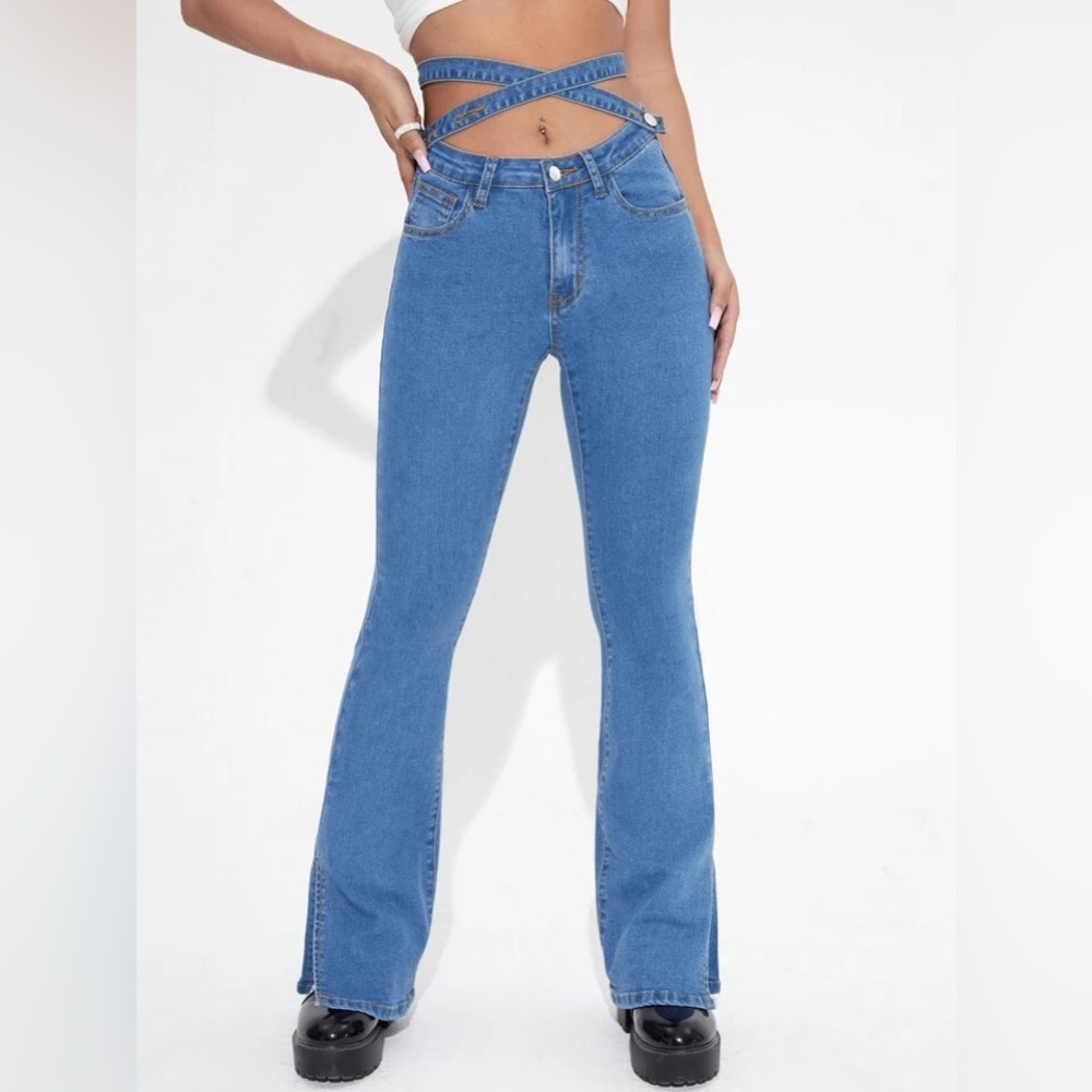 Shein Women's Criss Cross Denim Jeans Blue Size 6